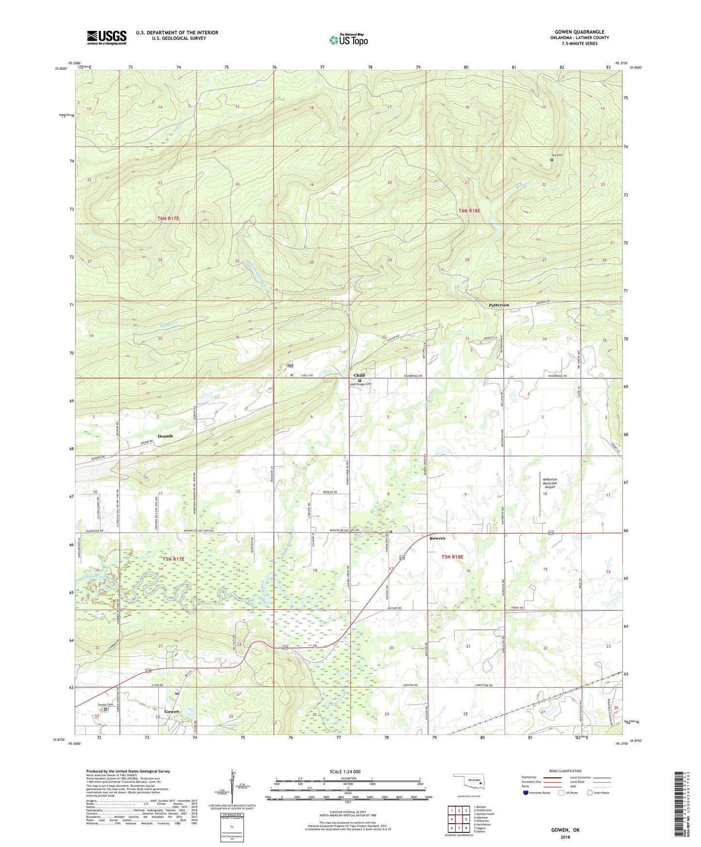 Gowen Oklahoma US Topo Map Image