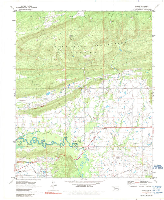 Classic USGS Gowen Oklahoma 7.5'x7.5' Topo Map Image