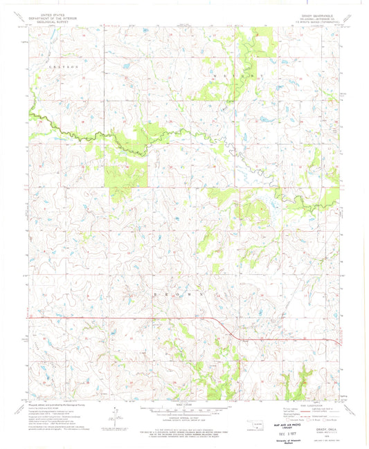 Classic USGS Grady Oklahoma 7.5'x7.5' Topo Map Image