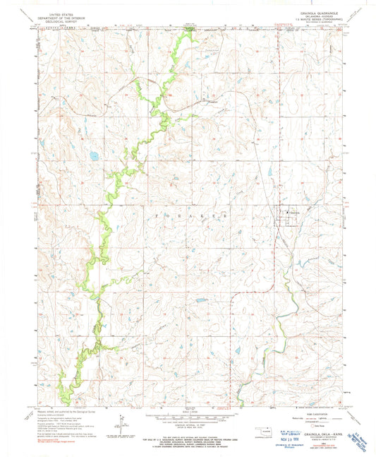 Classic USGS Grainola Oklahoma 7.5'x7.5' Topo Map Image