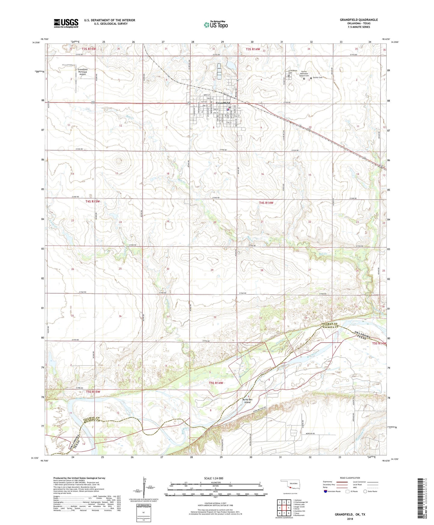 Grandfield Oklahoma US Topo Map Image