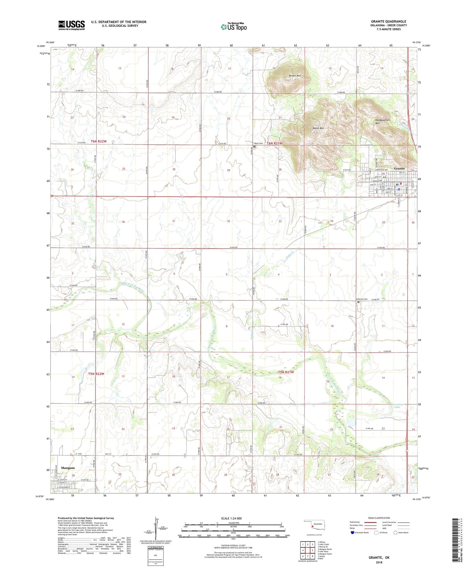 Granite Oklahoma US Topo Map Image