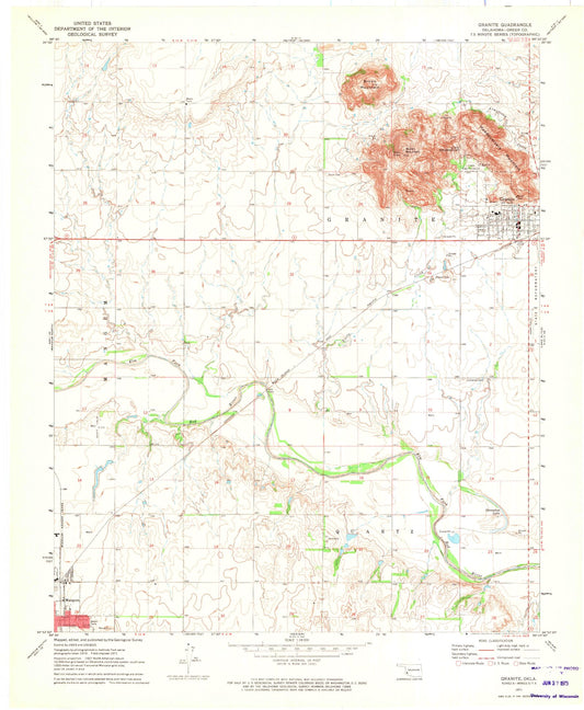 Classic USGS Granite Oklahoma 7.5'x7.5' Topo Map Image