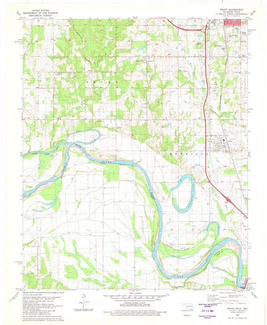 Classic USGS Grant Oklahoma 7.5'x7.5' Topo Map Image