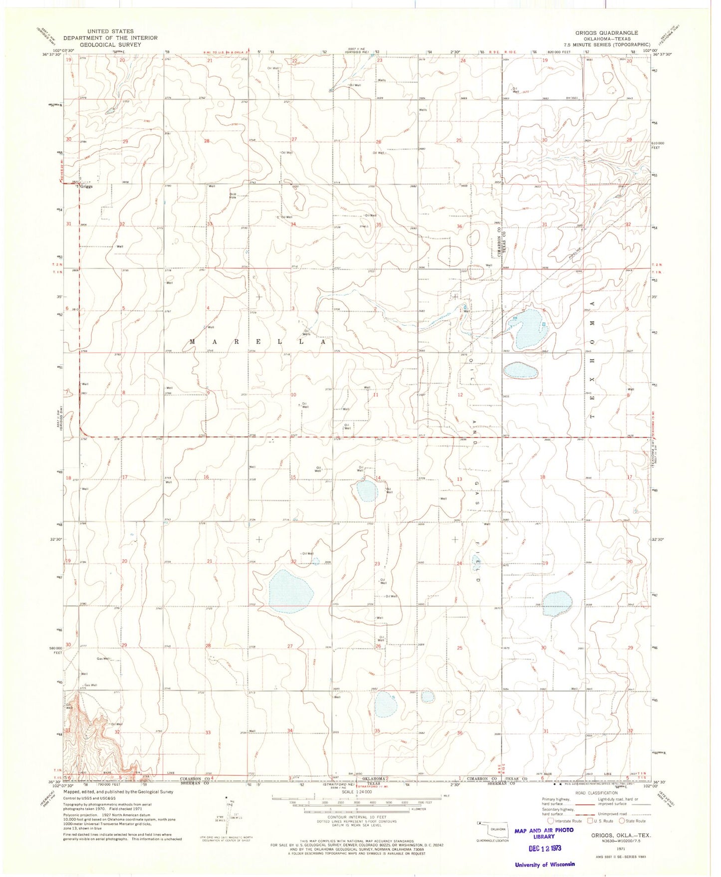 Classic USGS Griggs Oklahoma 7.5'x7.5' Topo Map Image