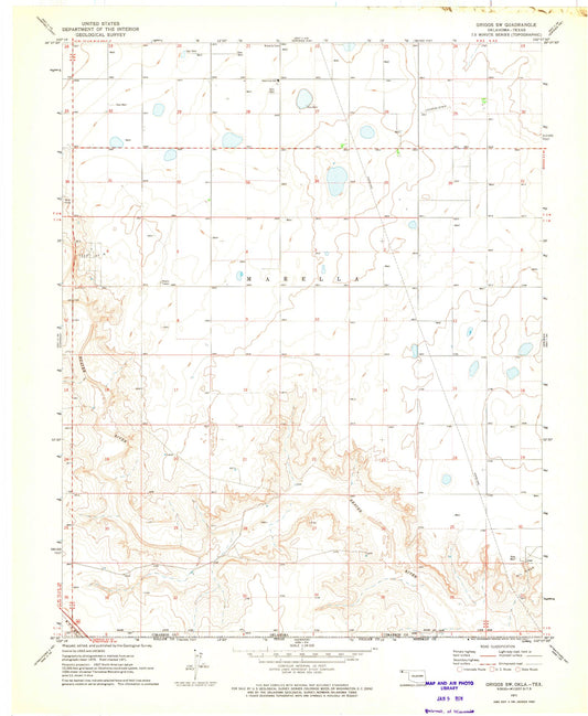 Classic USGS Griggs SW Oklahoma 7.5'x7.5' Topo Map Image