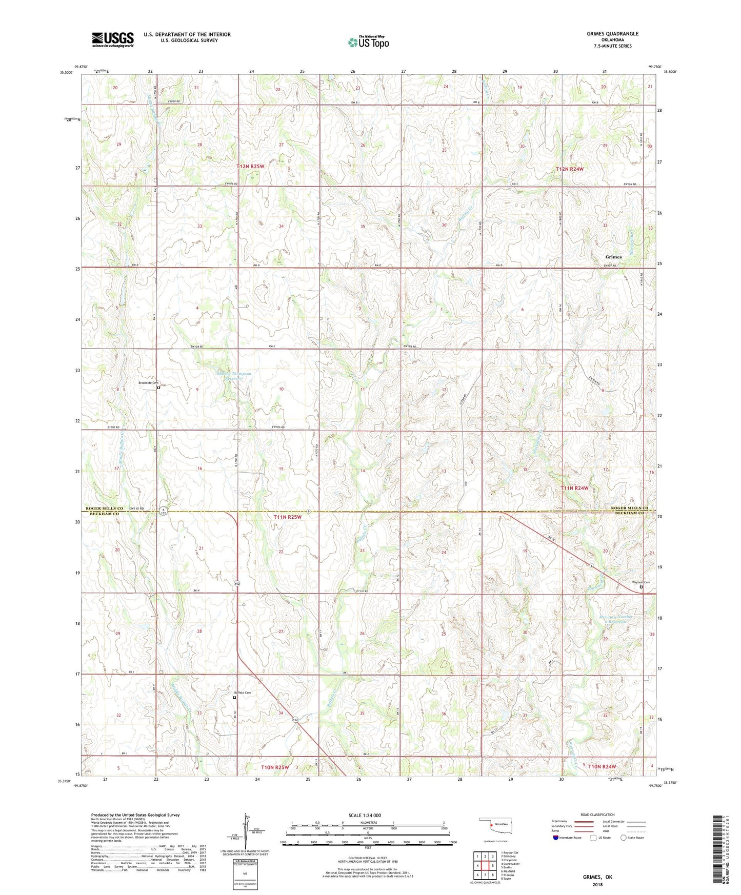 Grimes Oklahoma US Topo Map Image