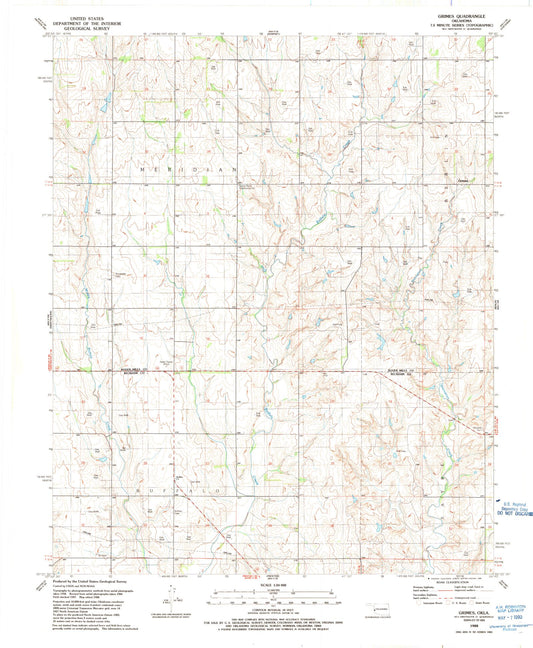Classic USGS Grimes Oklahoma 7.5'x7.5' Topo Map Image