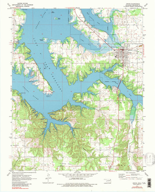 Classic USGS Grove Oklahoma 7.5'x7.5' Topo Map Image