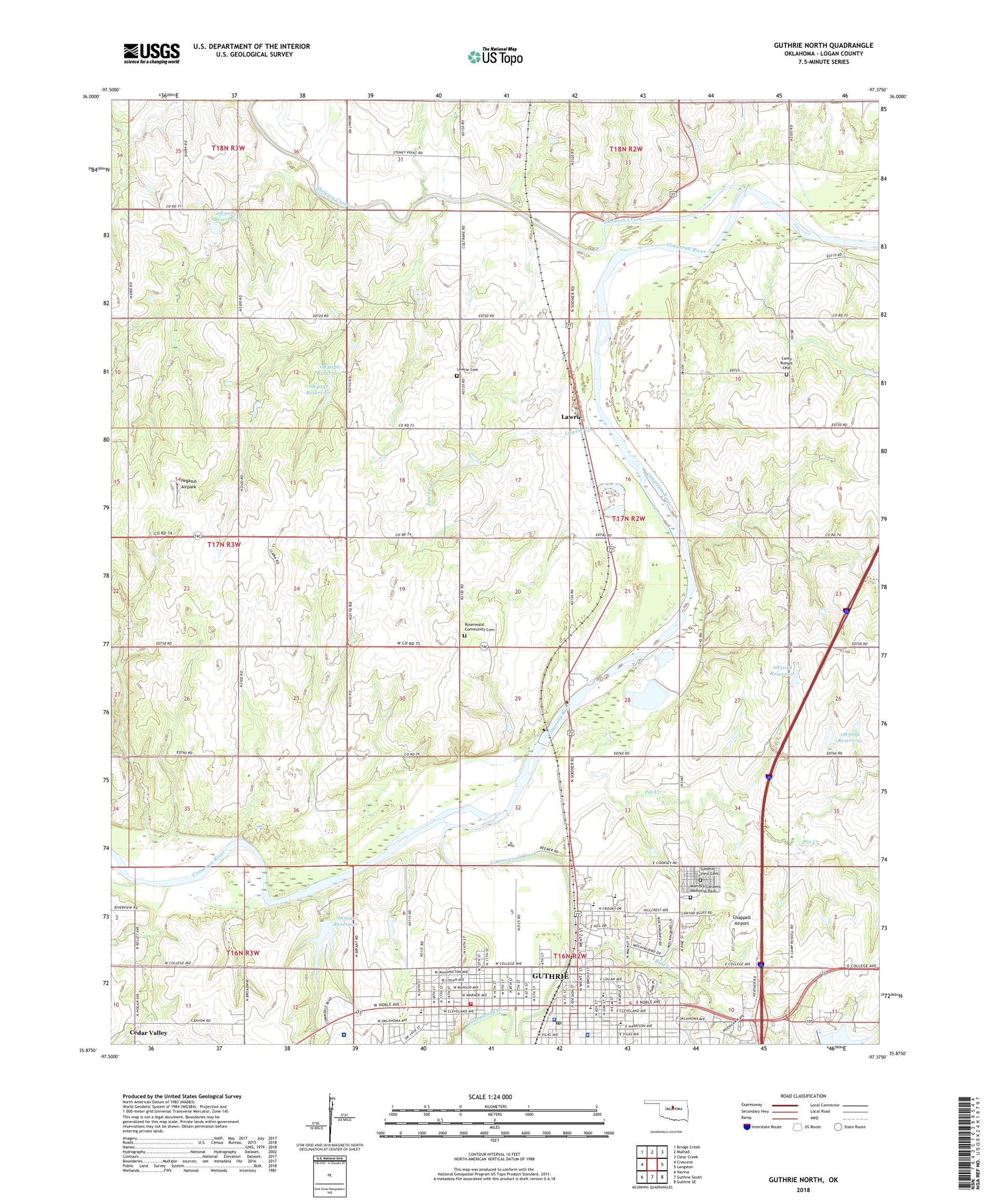 Guthrie North Oklahoma US Topo Map Image