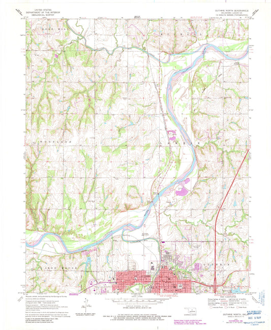 Classic USGS Guthrie North Oklahoma 7.5'x7.5' Topo Map Image