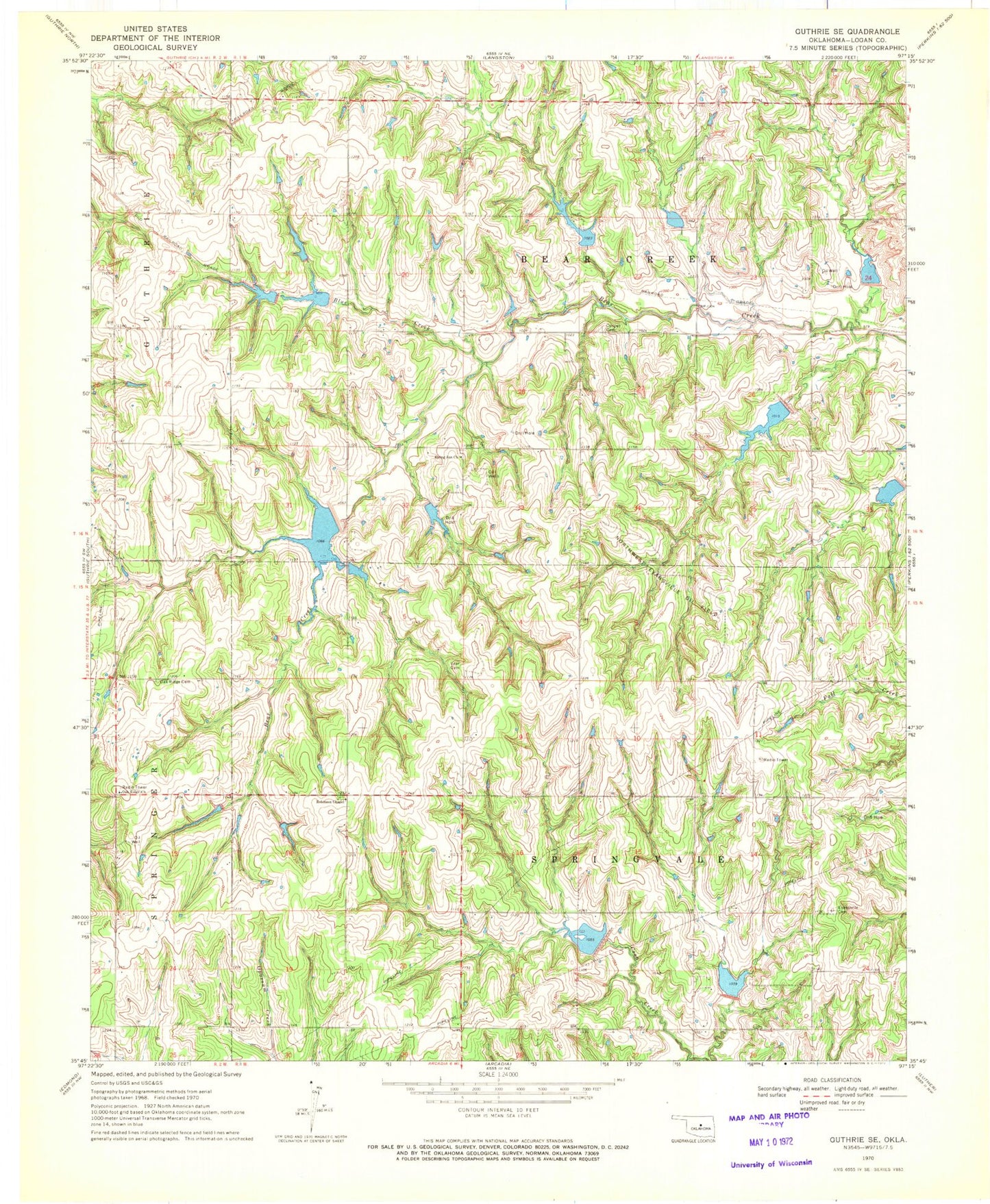 Classic USGS Guthrie SE Oklahoma 7.5'x7.5' Topo Map Image