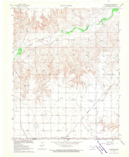Classic USGS Guymon SE Oklahoma 7.5'x7.5' Topo Map Image