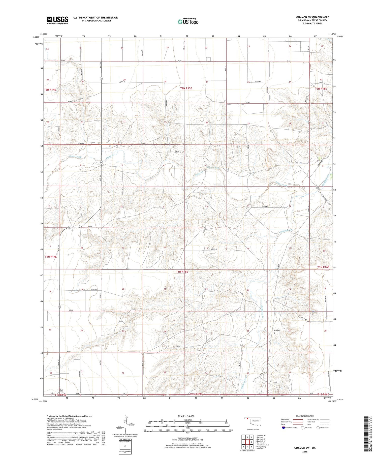 Guymon SW Oklahoma US Topo Map Image