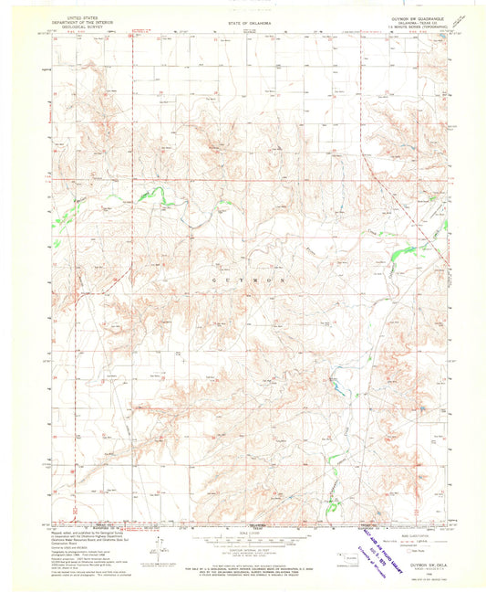 Classic USGS Guymon SW Oklahoma 7.5'x7.5' Topo Map Image