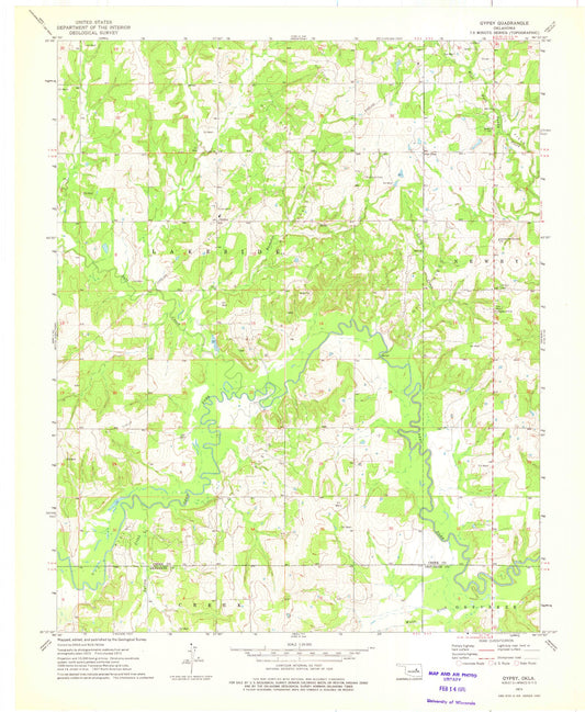 Classic USGS Gypsy Oklahoma 7.5'x7.5' Topo Map Image