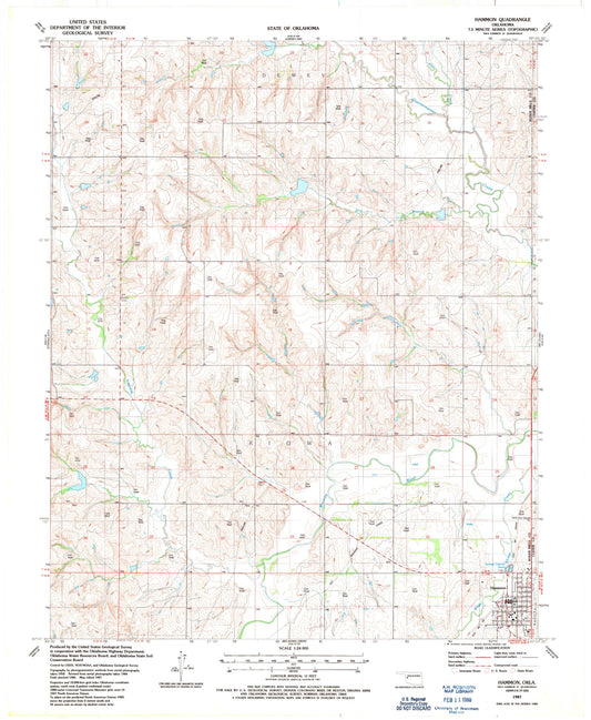 Classic USGS Hammon Oklahoma 7.5'x7.5' Topo Map Image