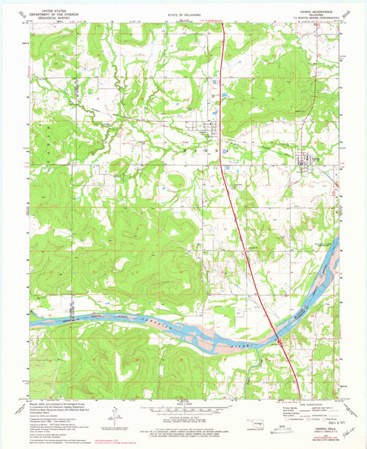 Classic USGS Hanna Oklahoma 7.5'x7.5' Topo Map Image