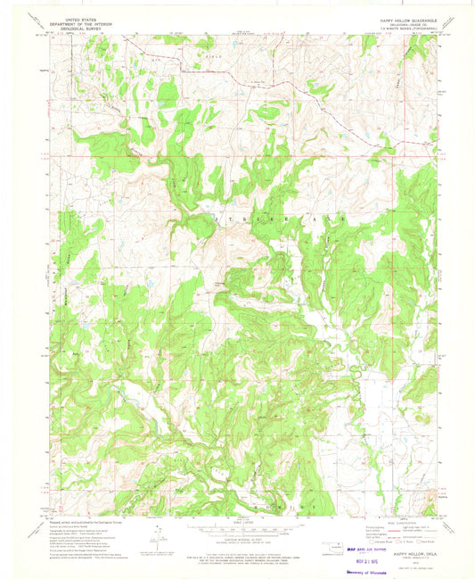 Classic USGS Happy Hollow Oklahoma 7.5'x7.5' Topo Map Image