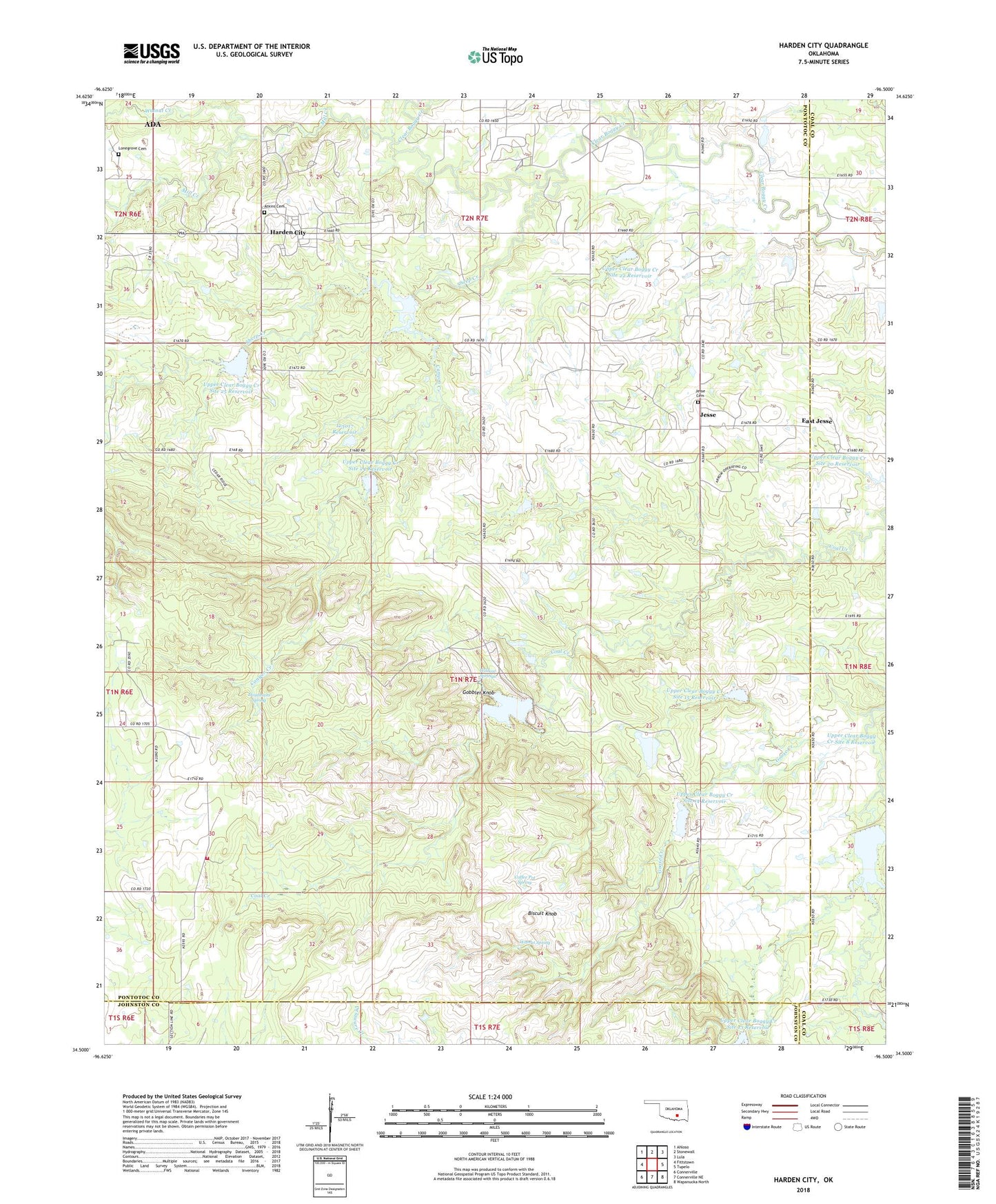 Harden City Oklahoma US Topo Map Image