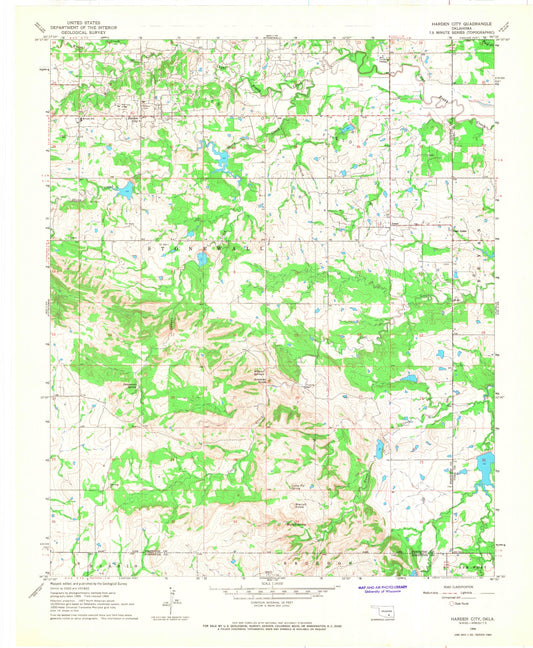 Classic USGS Harden City Oklahoma 7.5'x7.5' Topo Map Image