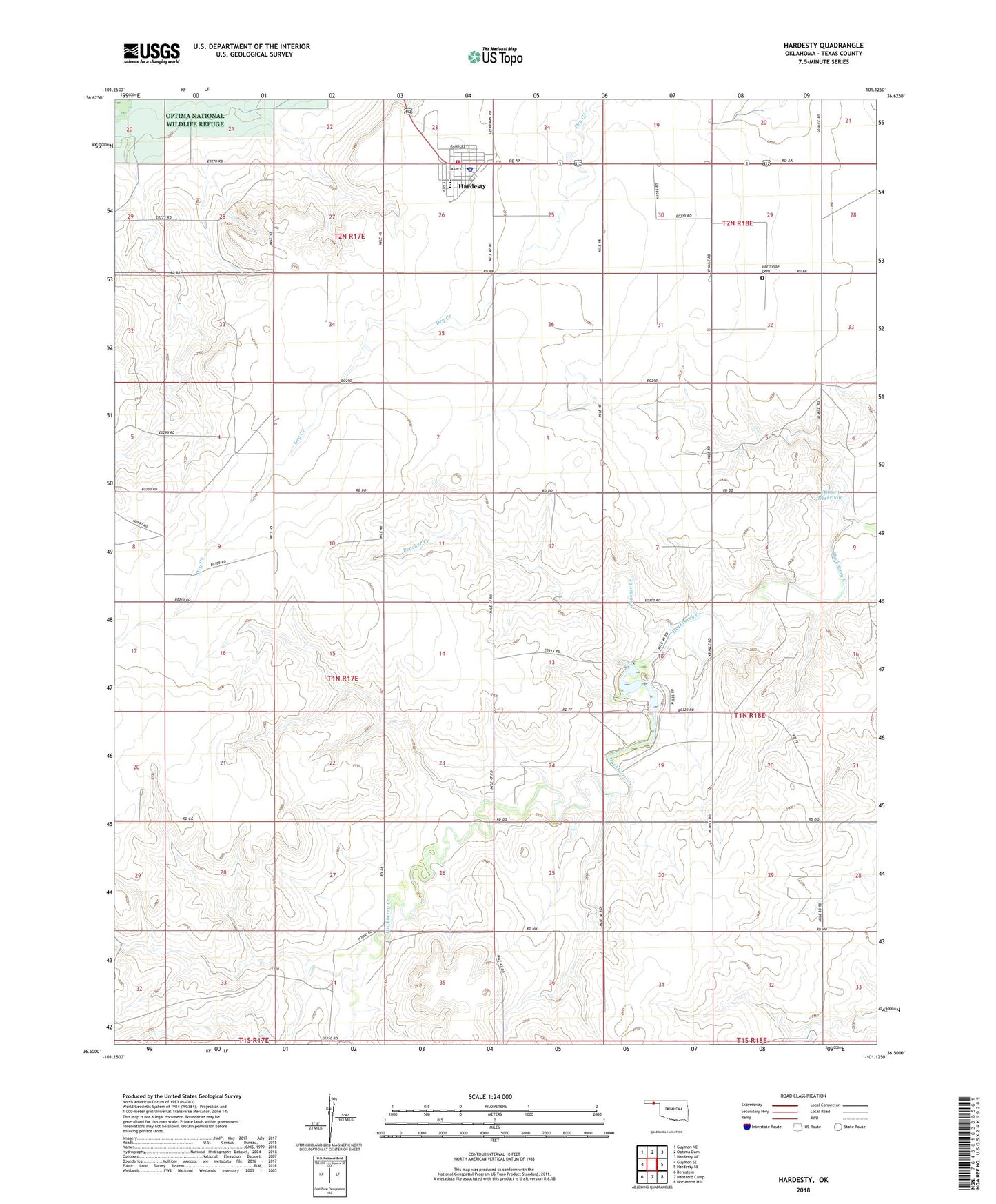 Hardesty Oklahoma US Topo Map Image