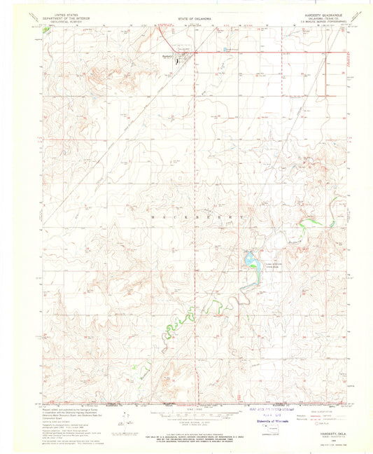 Classic USGS Hardesty Oklahoma 7.5'x7.5' Topo Map Image