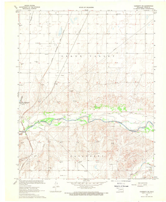 Classic USGS Hardesty NE Oklahoma 7.5'x7.5' Topo Map Image