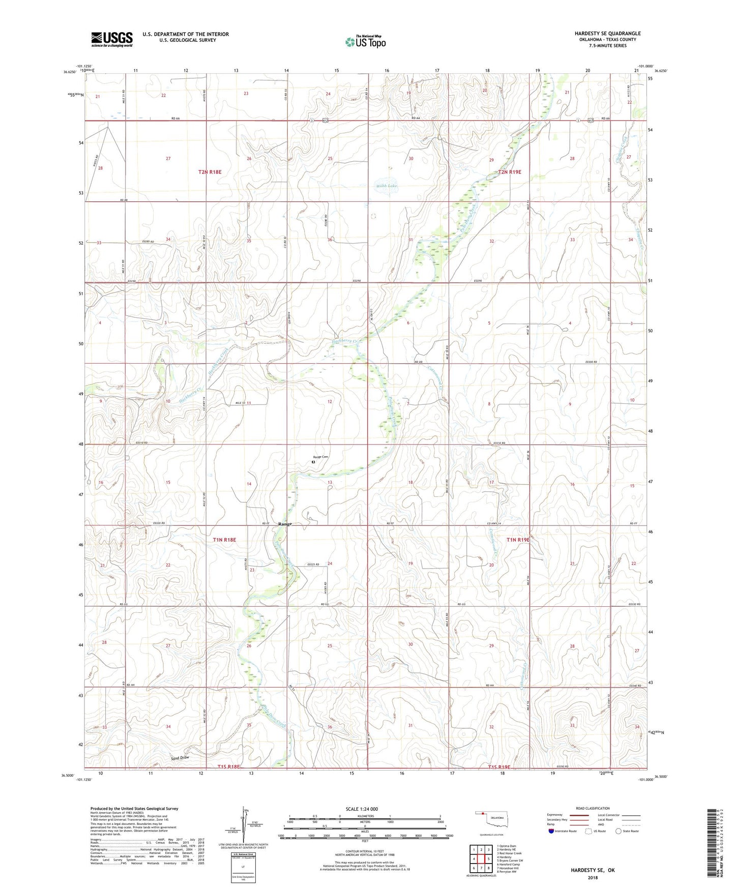 Hardesty SE Oklahoma US Topo Map Image