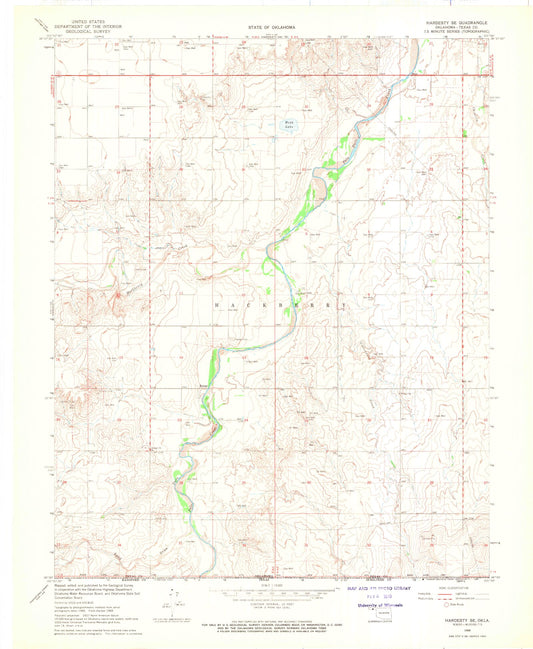 Classic USGS Hardesty SE Oklahoma 7.5'x7.5' Topo Map Image