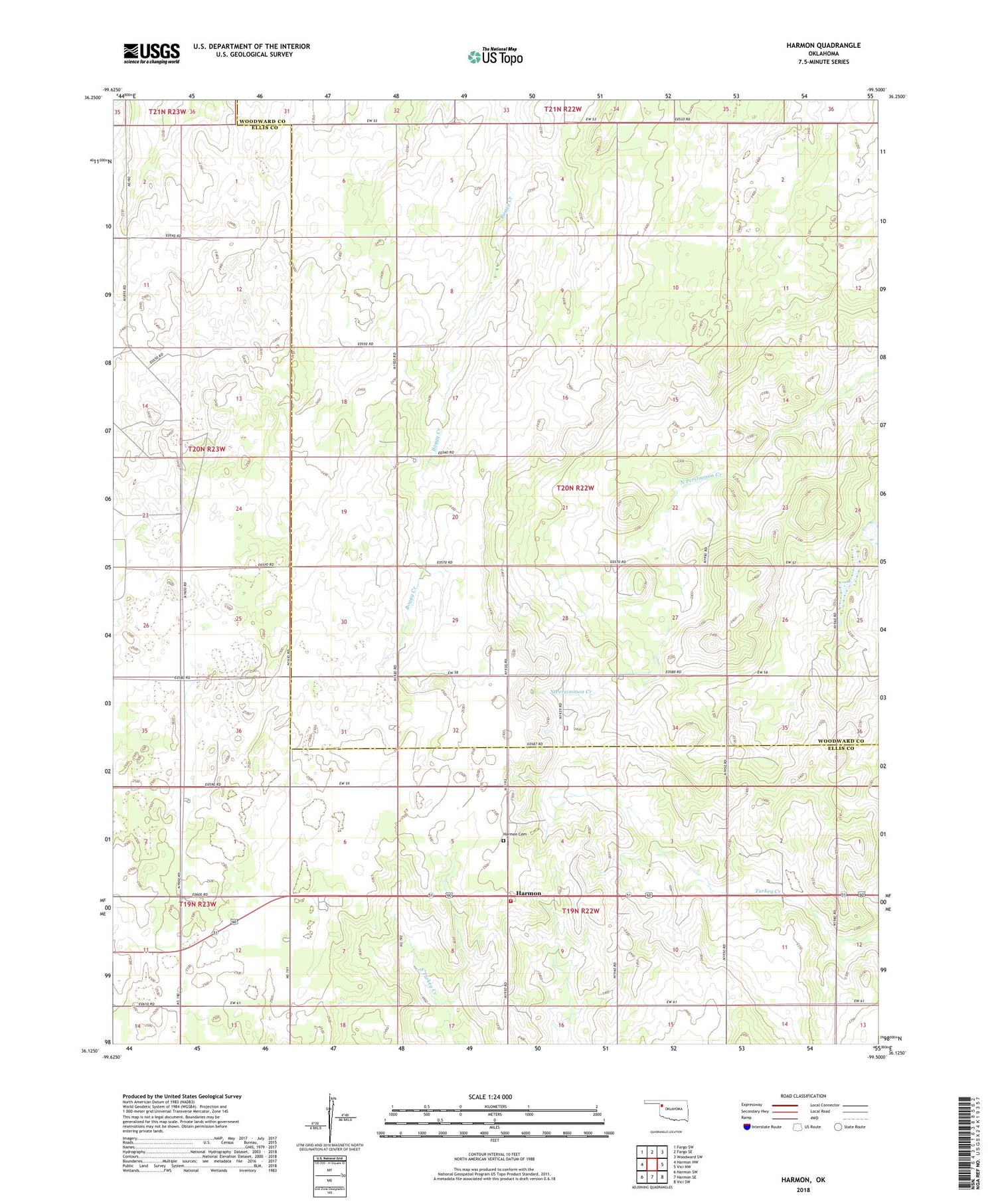 Harmon Oklahoma US Topo Map Image