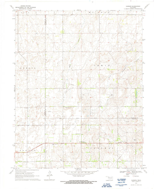 Classic USGS Harmon Oklahoma 7.5'x7.5' Topo Map Image