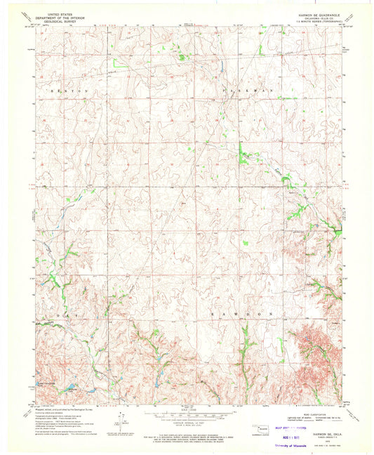 Classic USGS Harmon SE Oklahoma 7.5'x7.5' Topo Map Image