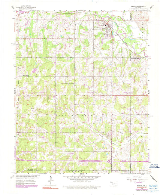 Classic USGS Harrah Oklahoma 7.5'x7.5' Topo Map Image