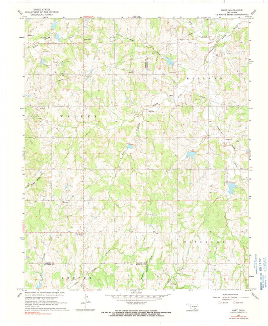 Classic USGS Hart Oklahoma 7.5'x7.5' Topo Map Image