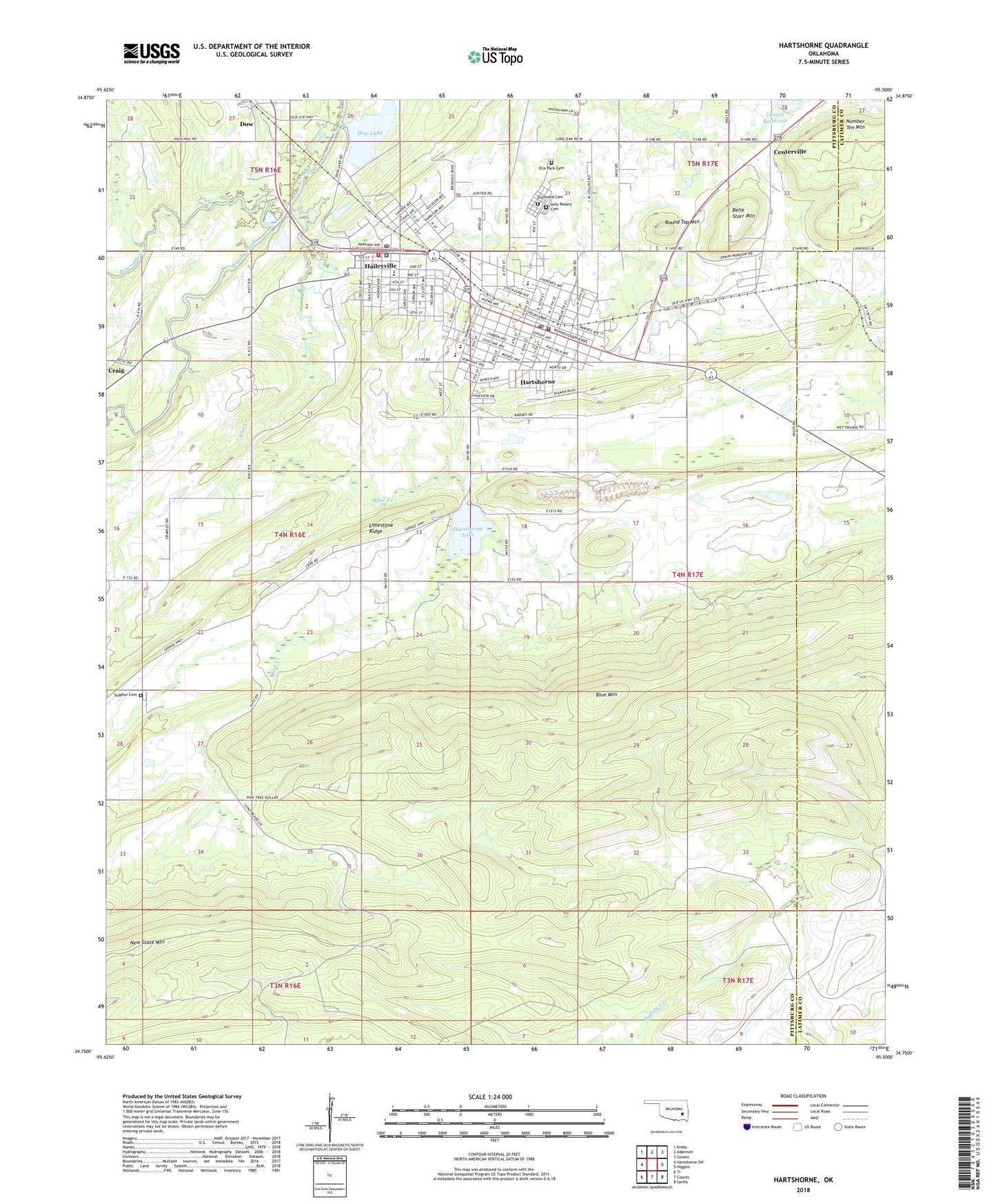 Hartshorne Oklahoma US Topo Map Image