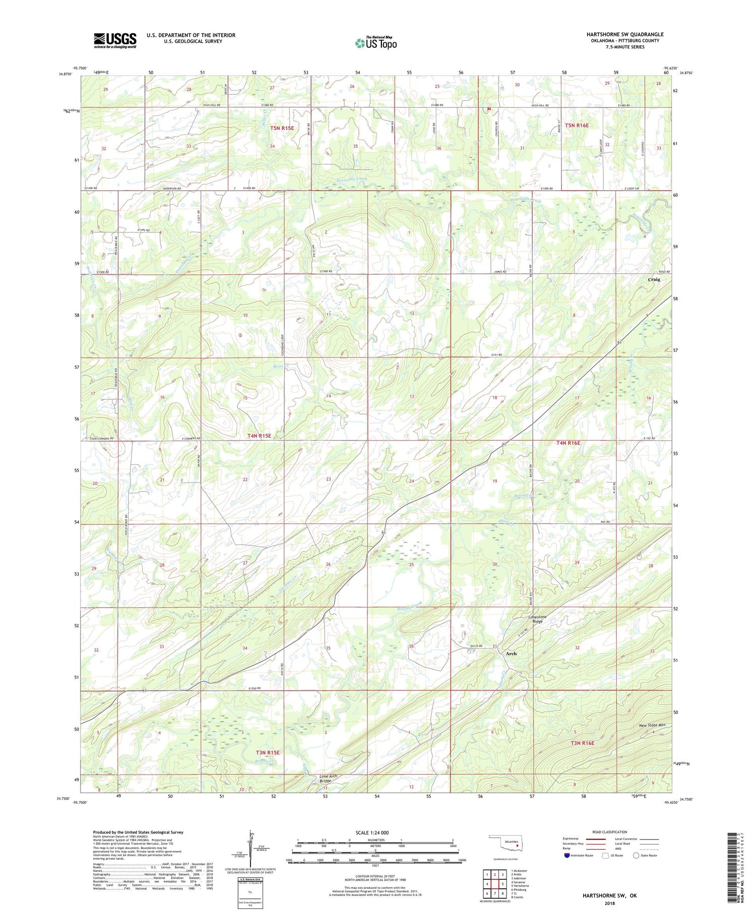 Hartshorne SW Oklahoma US Topo Map Image