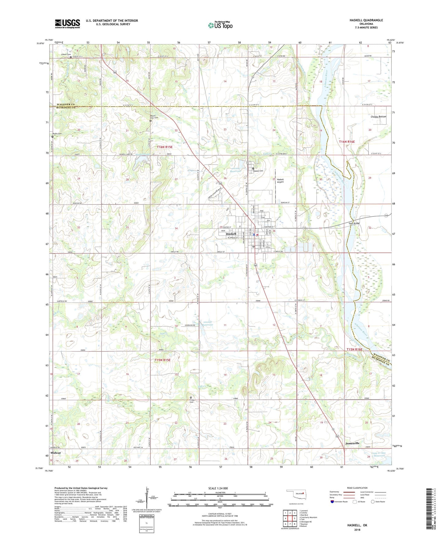 Haskell Oklahoma US Topo Map Image