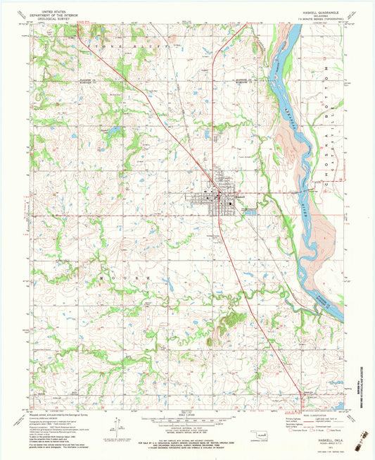 Classic USGS Haskell Oklahoma 7.5'x7.5' Topo Map Image