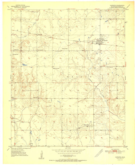 Classic USGS Haworth Oklahoma 7.5'x7.5' Topo Map Image