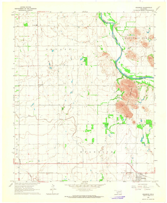 Classic USGS Headrick Oklahoma 7.5'x7.5' Topo Map Image