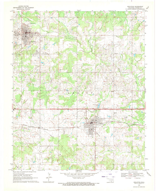 Classic USGS Healdton Oklahoma 7.5'x7.5' Topo Map Image