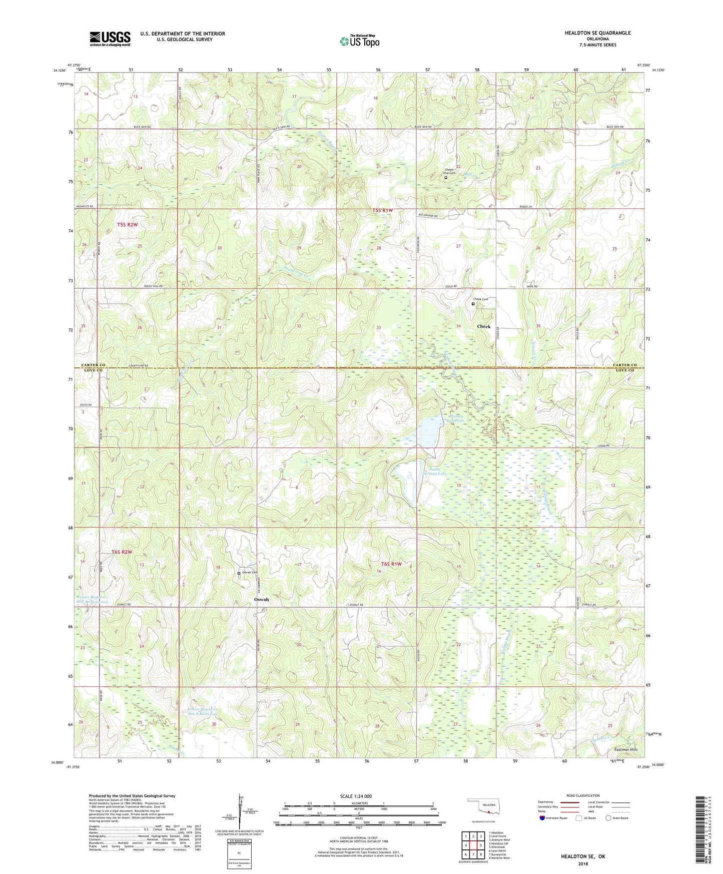 Healdton SE Oklahoma US Topo Map Image