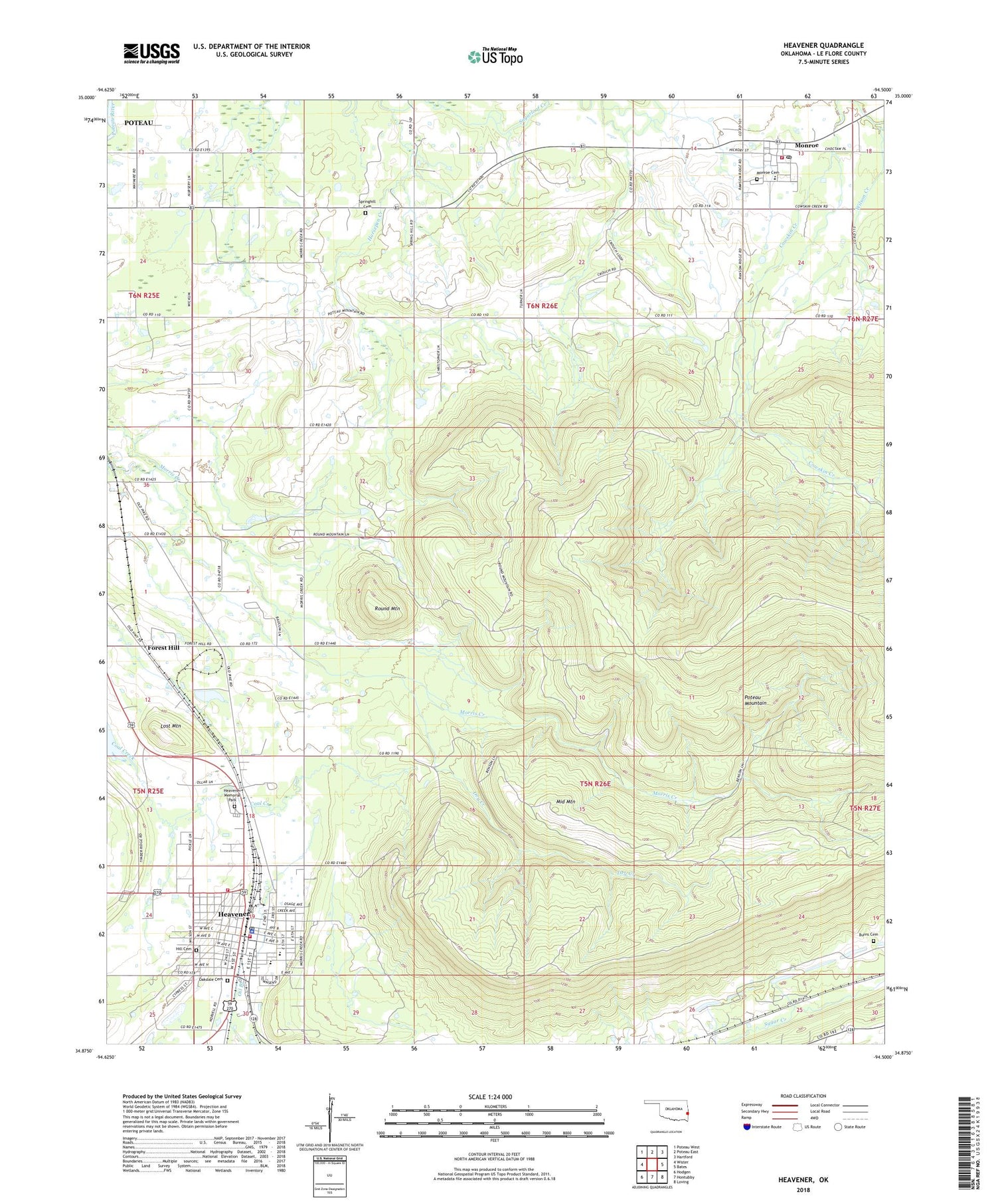 Heavener Oklahoma US Topo Map Image