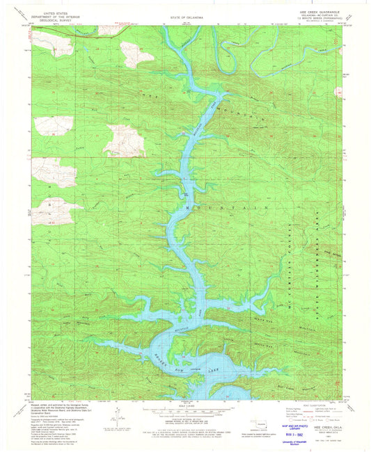Classic USGS Hee Creek Oklahoma 7.5'x7.5' Topo Map Image