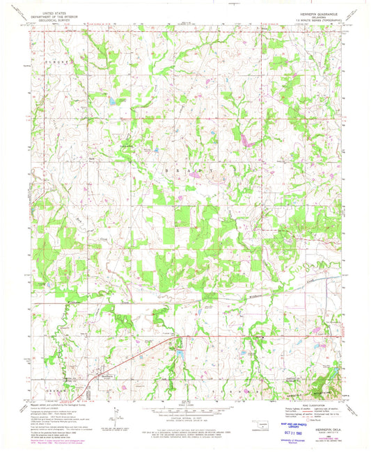 Classic USGS Hennepin Oklahoma 7.5'x7.5' Topo Map Image
