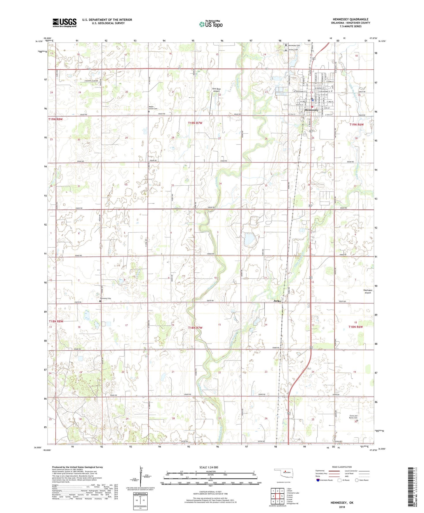 Hennessey Oklahoma US Topo Map Image