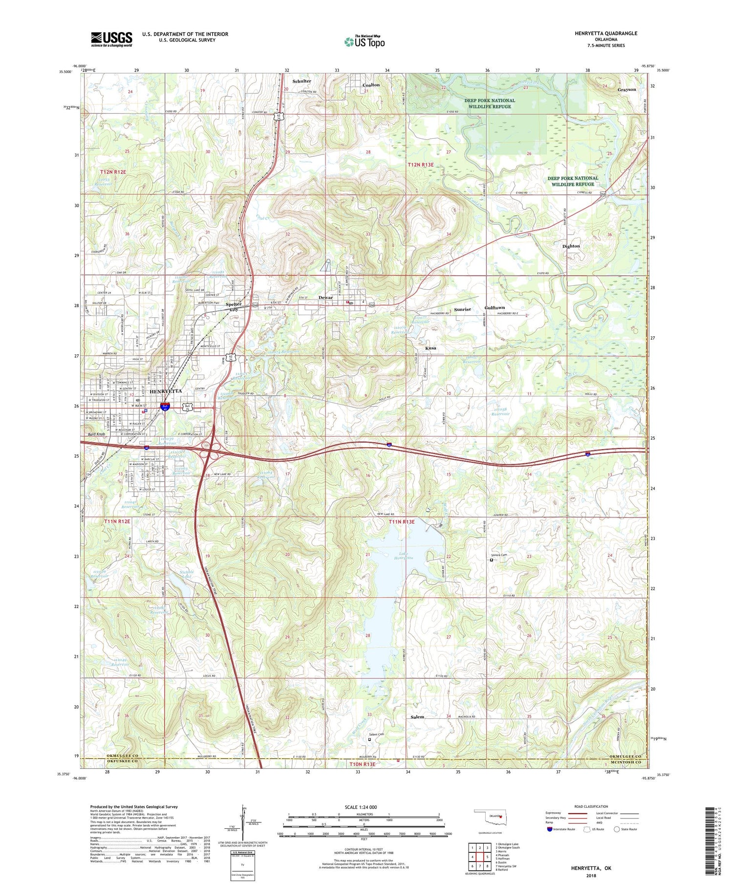 Henryetta Oklahoma US Topo Map Image