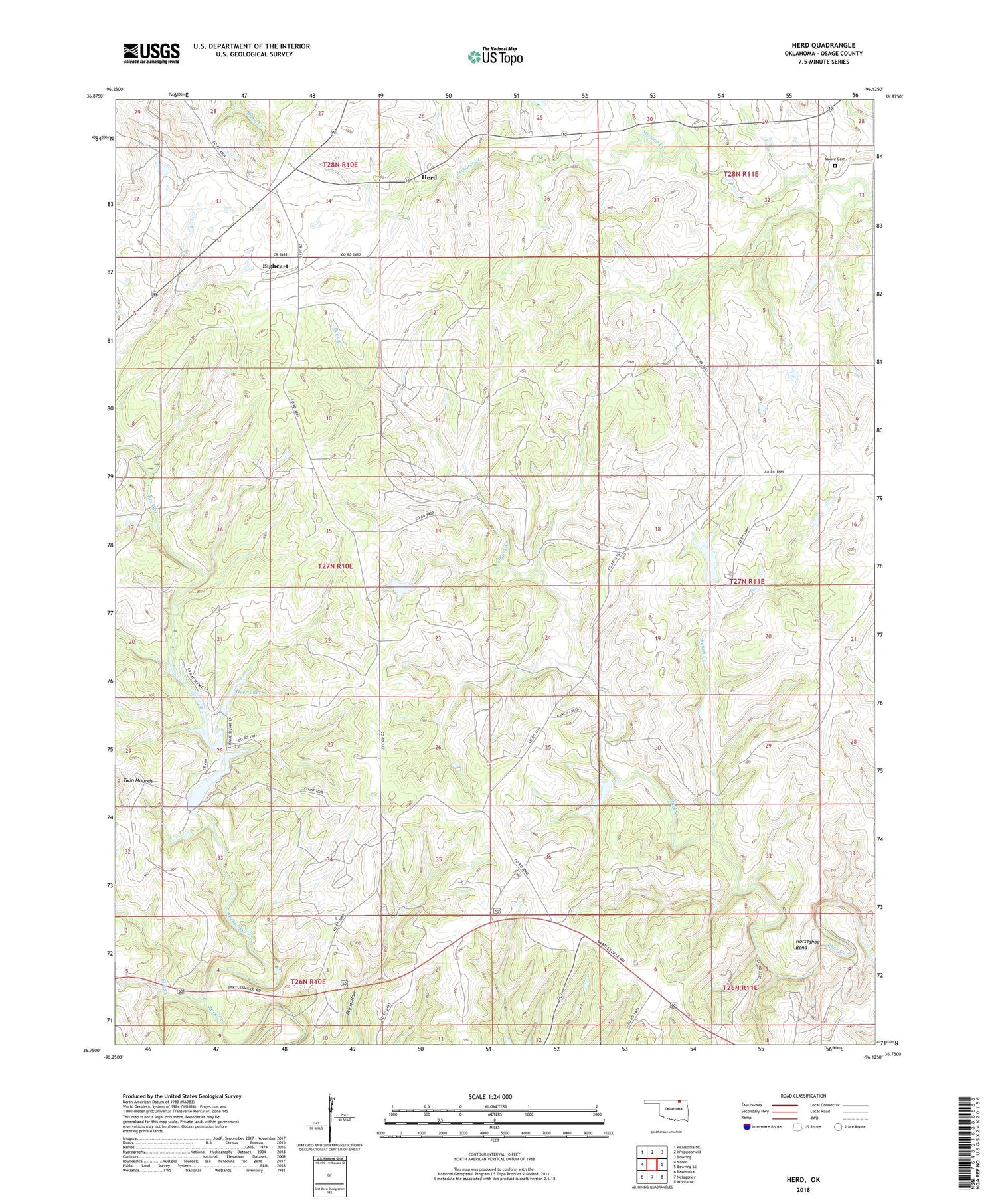 Herd Oklahoma US Topo Map Image