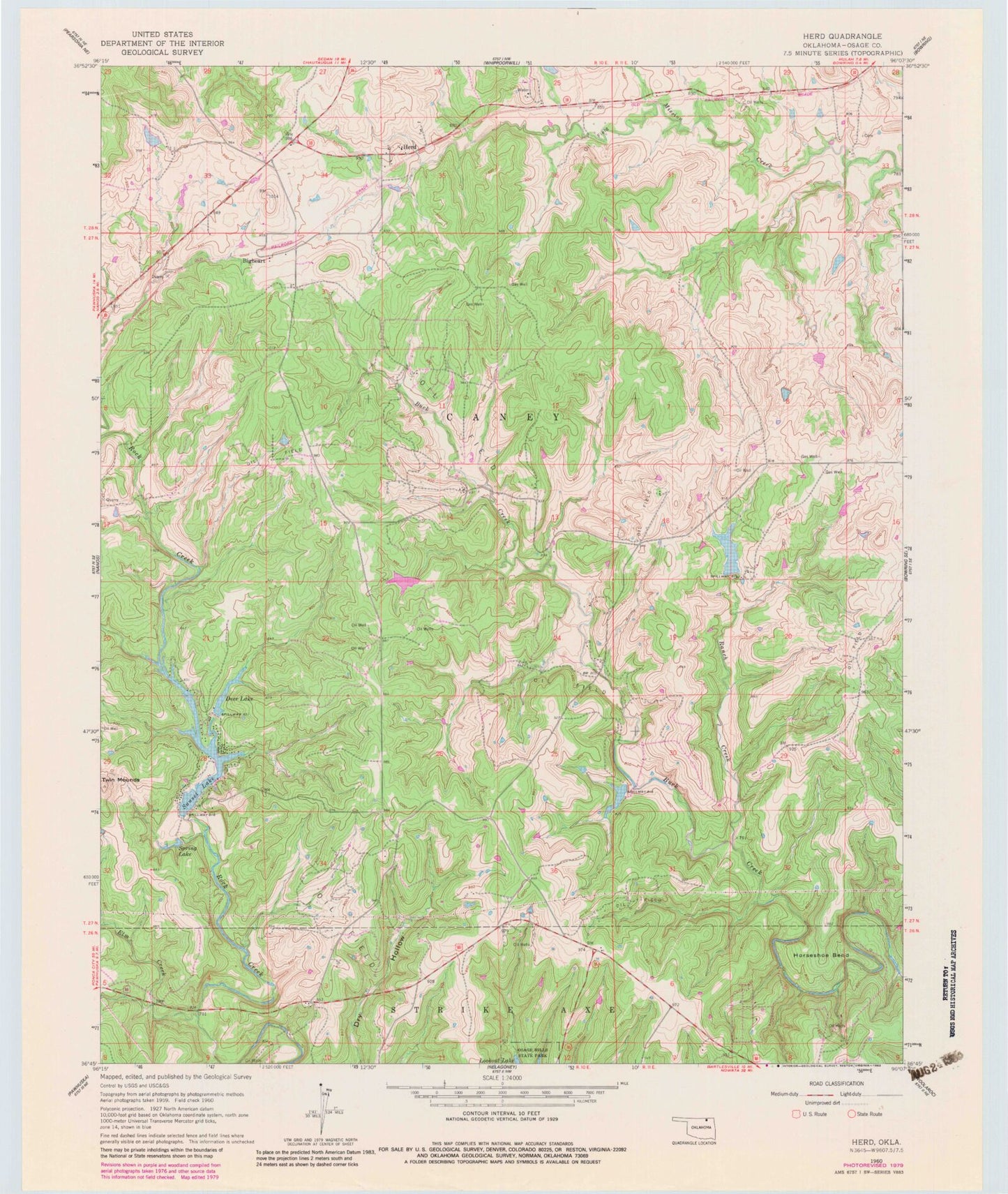 Classic USGS Herd Oklahoma 7.5'x7.5' Topo Map Image